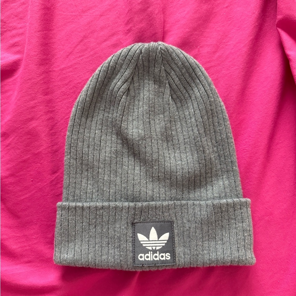 Adidas Gray Ribbed Knit Beanie